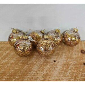 Set of 6 Zodax Star Shaped Glitter Ball Ornaments CH-5789 Champagne Color